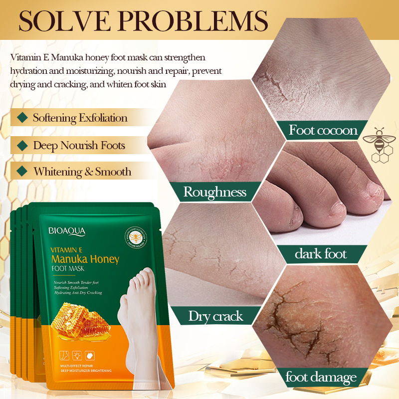 Full English BIOAOUA Vitamin E Manuka Honey Nourishing Foot Membrane Autumn and Winter Foot Membrane Cross-border Trade Wholesale