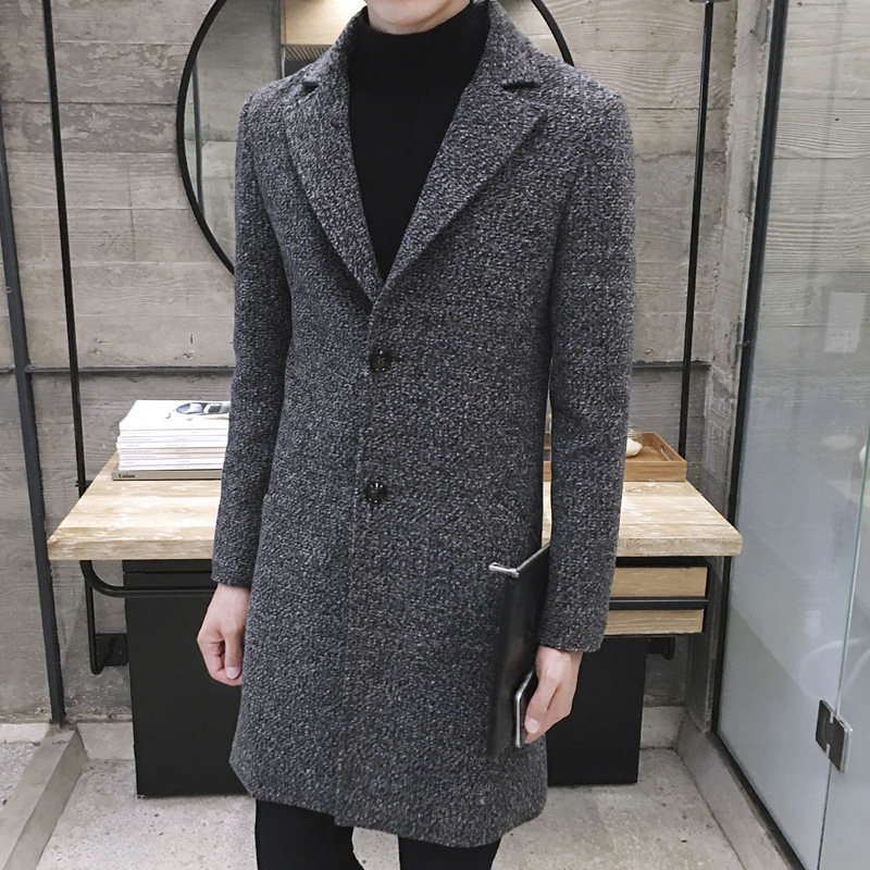 Foreign trade sales through autumn new mid-length trench coat Korean men's tweed coat men's plus size coat men's NF06