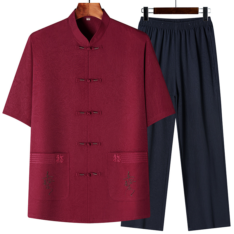 Tang Suit Men's Middle-aged and Elderly Dad's Summer Suit Men's Clothes for the Elderly Grandpa Chinese Style Cotton and Linen Short-sleeved suit Hanfu