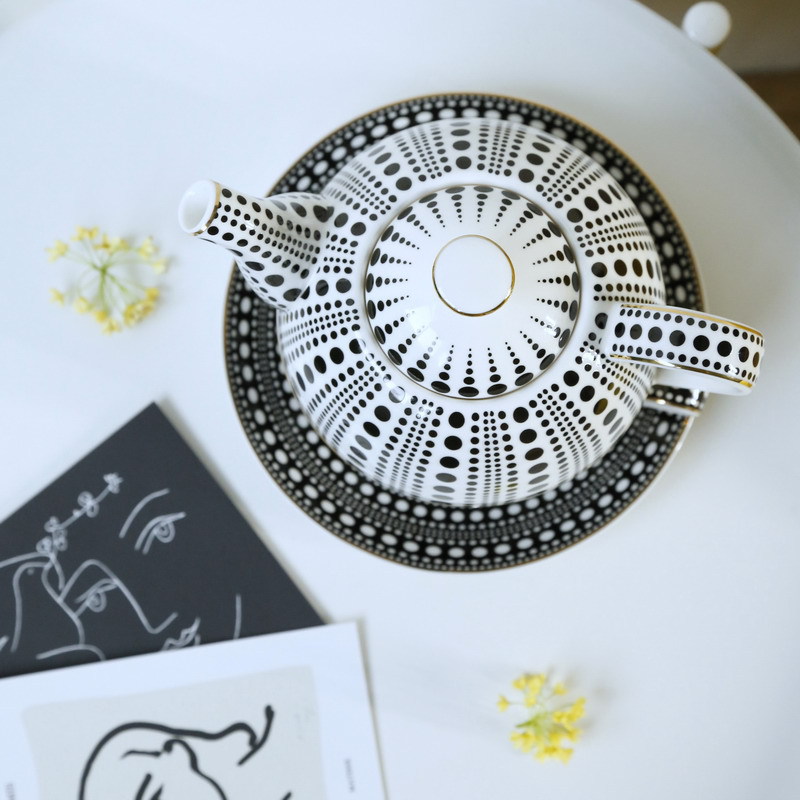 British Color Gradient Art Dot Pot Ceramic Teapot Cup and Saucer One Person Afternoon Tea Coffee Flower Teapot