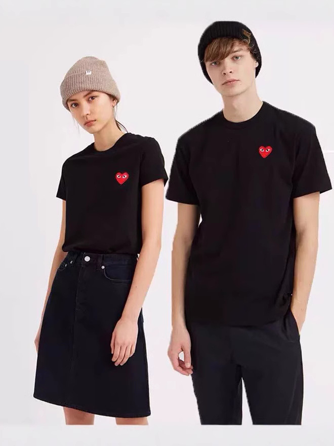 Pure Cotton Half-sleeved Shoulder Short-sleeved T-shirt Men's and Women's Round Neck Summer Embroidery Love Fashion Brand