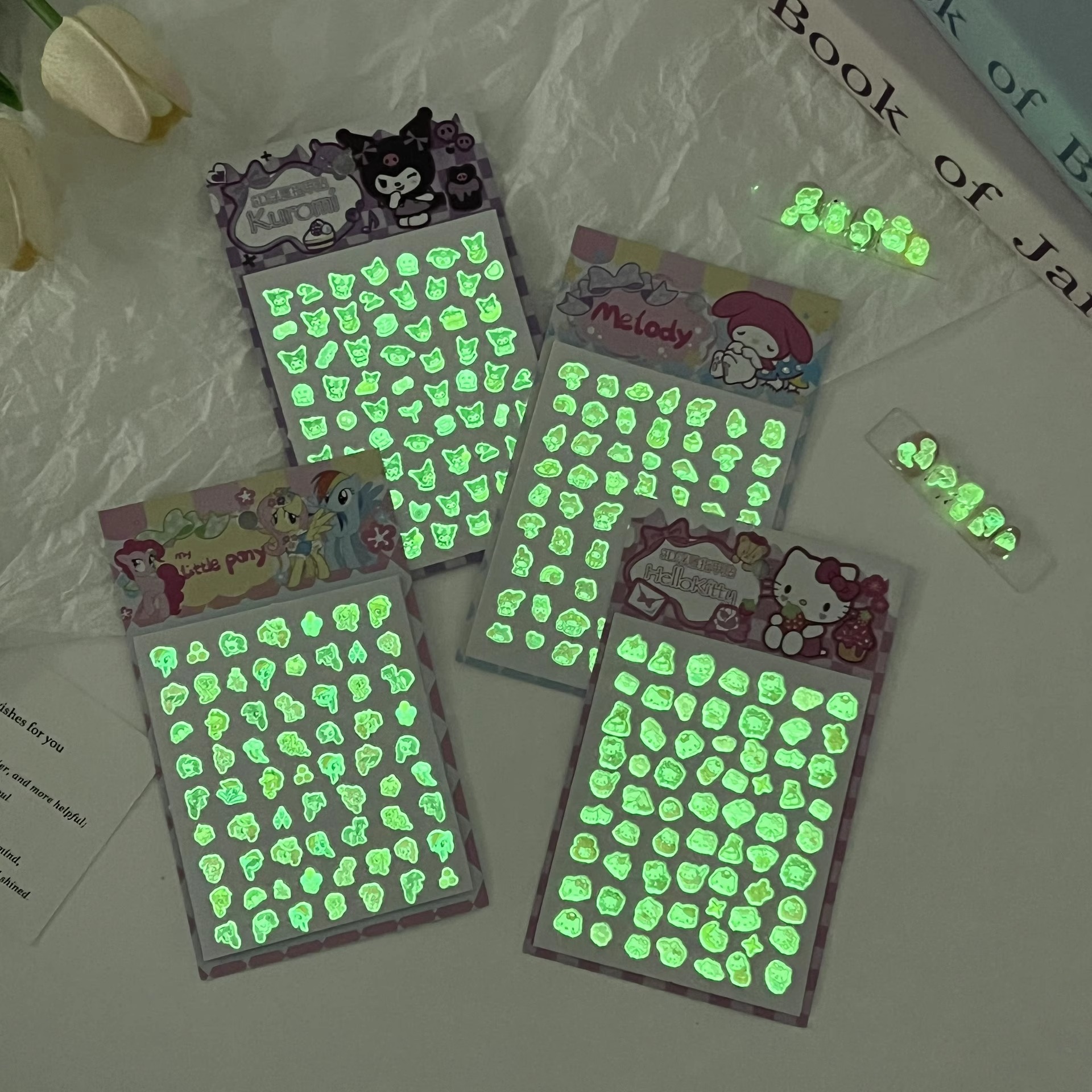 Sanrio Kolomi Luminous Children's Nail Stickers Cute Cartoon Stickers Little Girl Pony Polly Nail Stickers