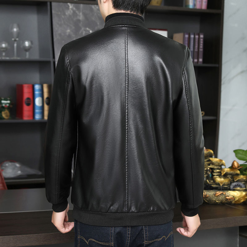 2025 Autumn and Winter Men's Leather Jacket Business Baseball Collar Leather Jacket Motorcycle Jacket Manufacturer Wholesale