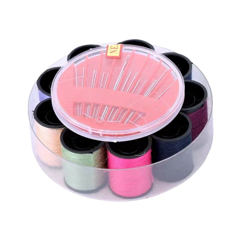 Household portable round/heart-shaped sewing box suit thimble cross stitch sewing tools mini storage needle and thread