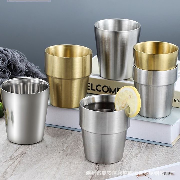 304 Stainless Steel Water Cup Tea Cup Step Cup Korean Double-Layer Insulated Anti-Scalding Coffee Cup Beer Cup Cold Drink Cup