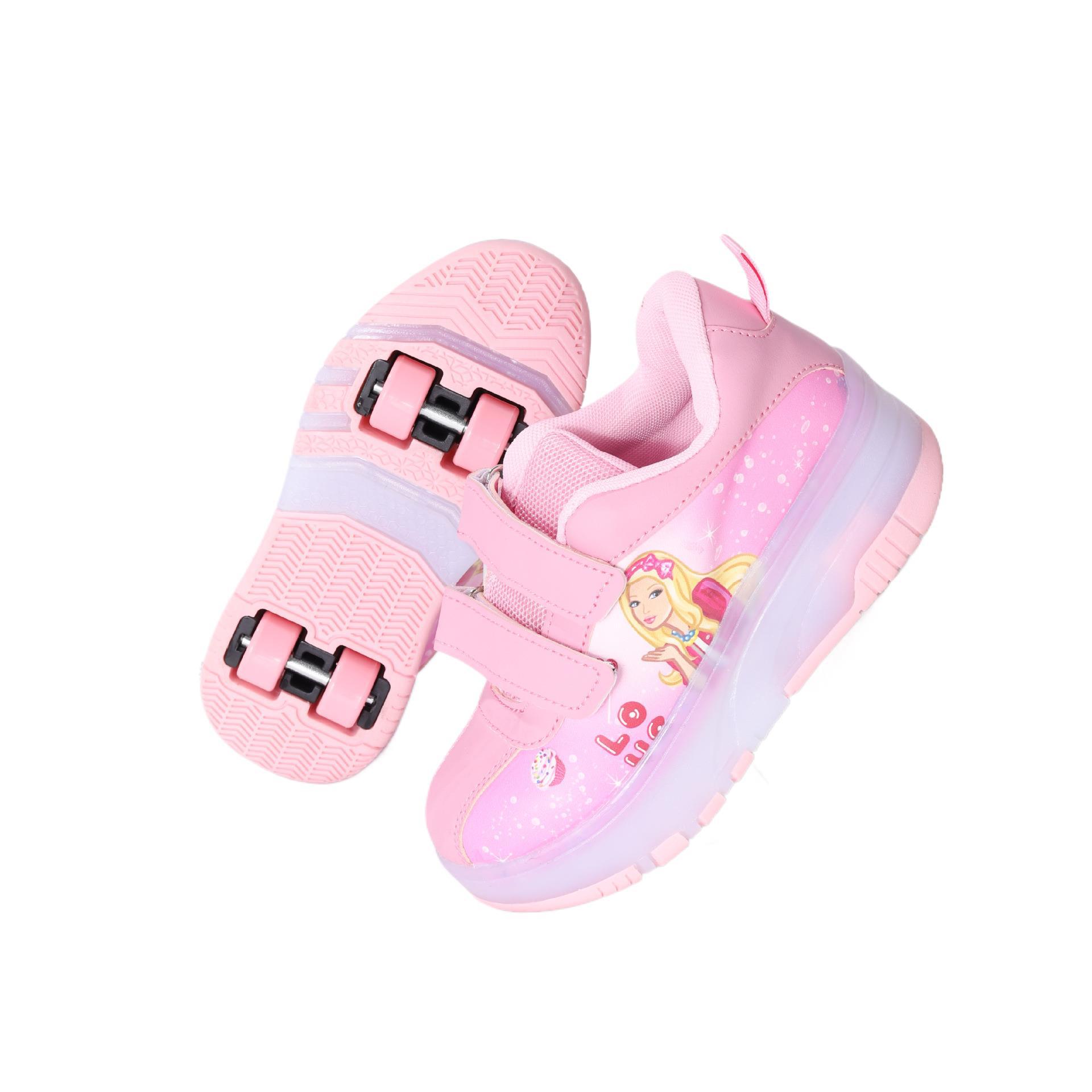 Cross-Border New Kidsren's Heelys Shoes Double-Wheel Girls Breathable Led Light-Emitting Shoes USB Charging Outdoor Sports Skates