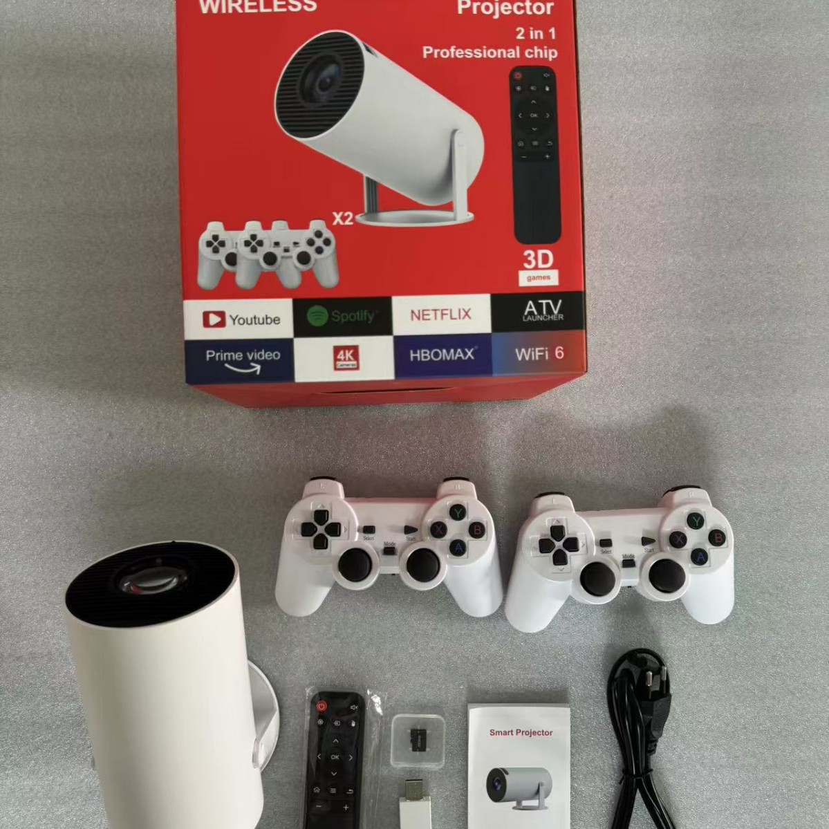 Cross-Border Foreign Trade Game Projector M300Max Portable 4K High-Definition 600P Dual Wireless Controller Factory Direct Sales