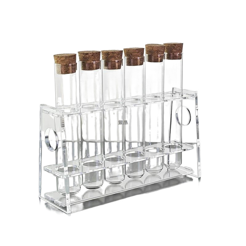 Package: Glass Test Tube with Cork + Single Row Hole Glass Test Tube Rack