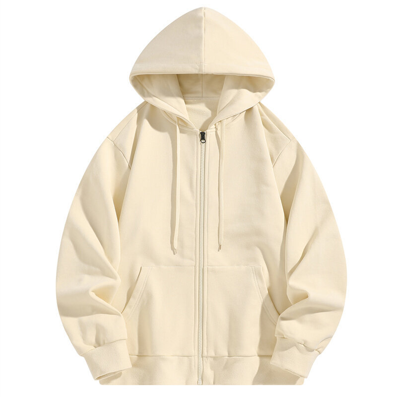 2025 Autumn New Style Export Large Size Men's Hooded Solid Color Couple Casual Cardigan Sweatshirt Jacket W8888