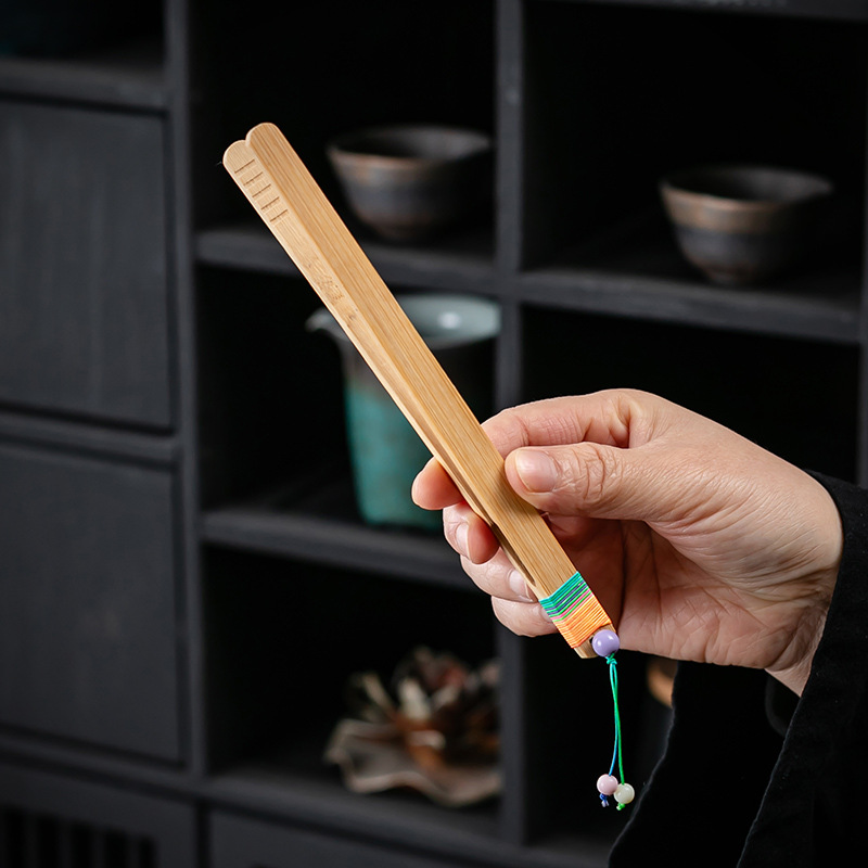 Handmade Rope Natural Bamboo Tea Clip Anti-Scalding Anti-Slip Tea Cup Clip Chinese Tassel Tweezers Kung Fu Tea Set Accessories