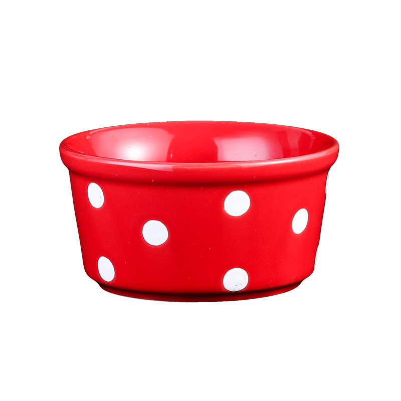 Creative Ceramic Soufflé Baking Bowl Polka Dot Pudding Cup Household High Temperature Resistant Tableware Baking Cup Steamed Cake Dessert Bowl