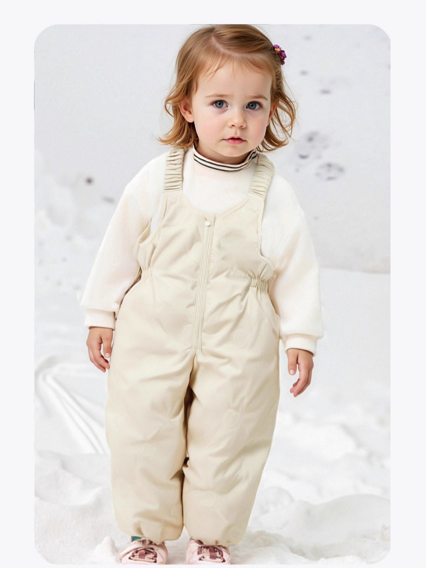 Теплые брюки с подтяжками для мальчиков и девочек, зимние, для малышей, утепленные, из белого утиного пуха