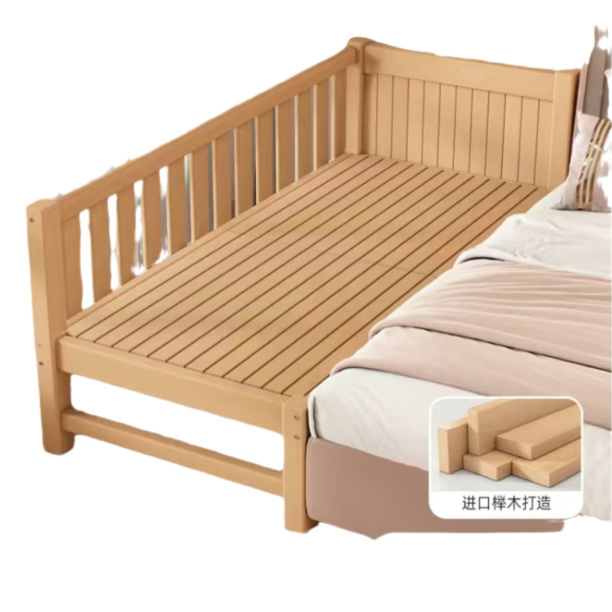 Full Beech Splicing Bed Children's Bed Solid Wood Crib Widened Splicing Big Bed Children's Bedside Bed Children's Splicing Bed