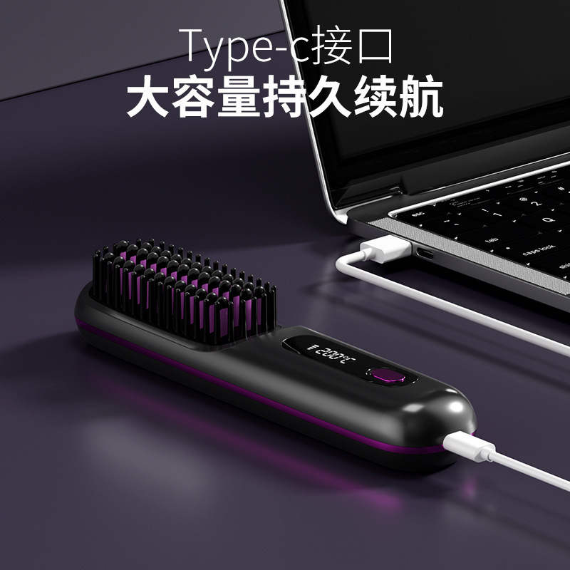New cross-border LCD wireless hair comb charging ceramic electronic comb MINI hair straightener portable hair comb