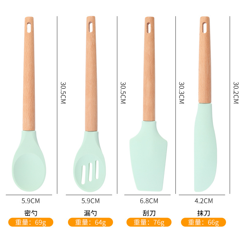 Silicone baking 6-piece wooden handle cake cream scraper butter spatula egg beater bread oil brush baking suit