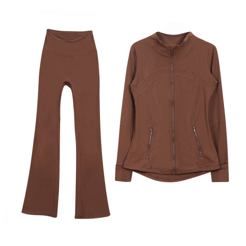 Lulu Bell Bottoms Df Stand Collar Jacket Suit Gold Zipper Top Women's Slim Outwear Stretch Yoga Wear for Women