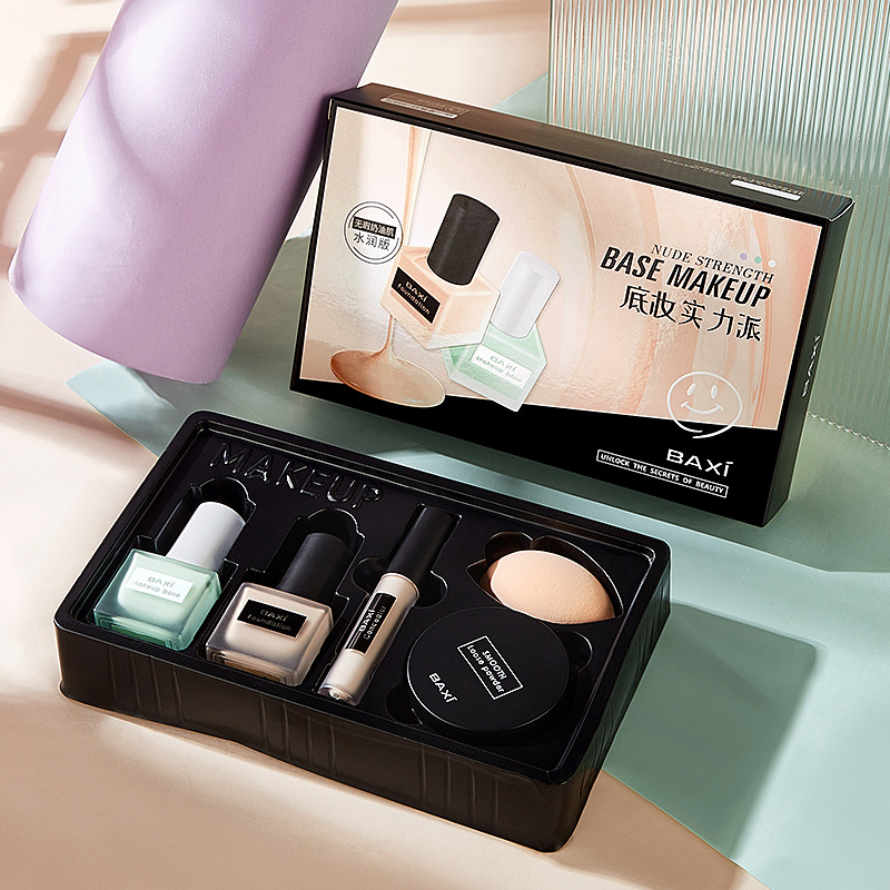 BAXI BAXI Light Facial Muscle Dense Makeup Five-piece Set Cream Foundation Concealer Finisher Powder Puff