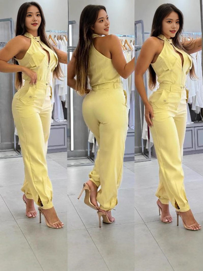 Amazon Europe and the United States cross-border new women's summer sexy neck top casual overalls two-piece suit women