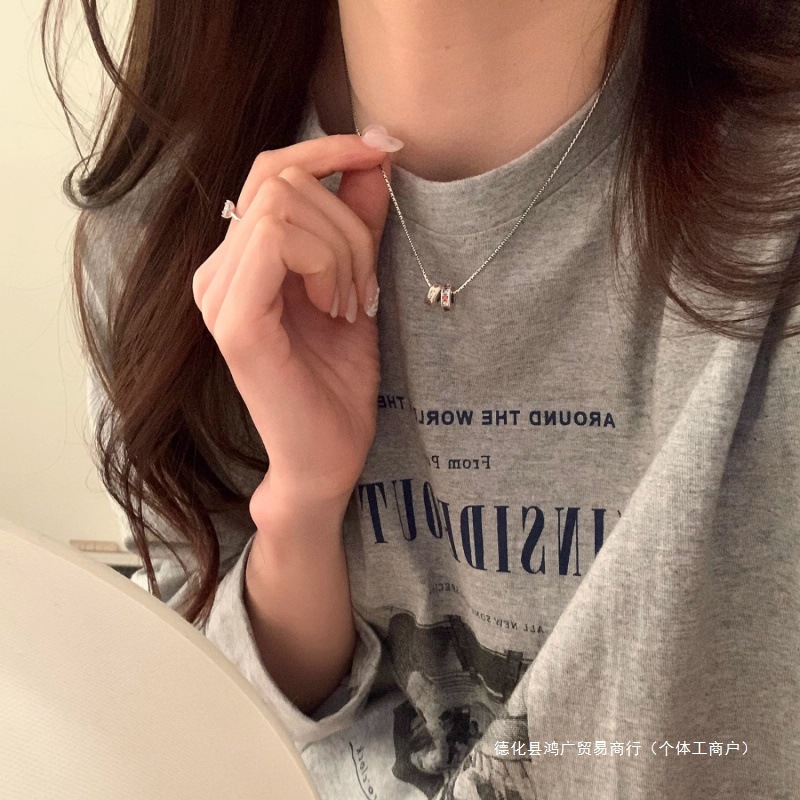 Authentic 925 Sterling Silver Passepartout Color Diamond Necklace and Bracelet Set with Personalized Simple and Fashionable Design