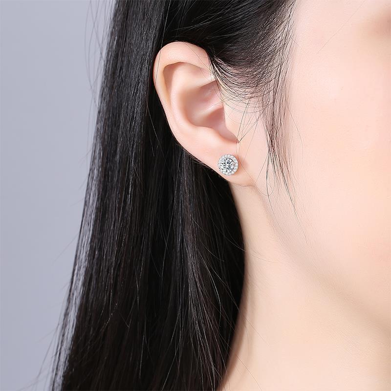 S925 sterling silver luxury round bag moissanite earrings women's high-end simple four-claw color diamond earrings in stock wholesale