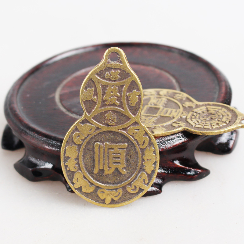 Brass Gourd Money Bag with the Character for Good Luck, Metal Home Decor Copper Coin Ornament Crafts Pendant Wholesale Direct from Manufacturer