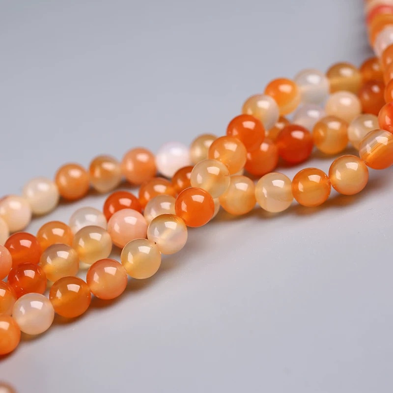 Huige Fang Natural Primary Color Agate Loose Beads Round Beads DIY Jewelry Accessories Red and White Agate Beads Semi-Finished Products Wholesale