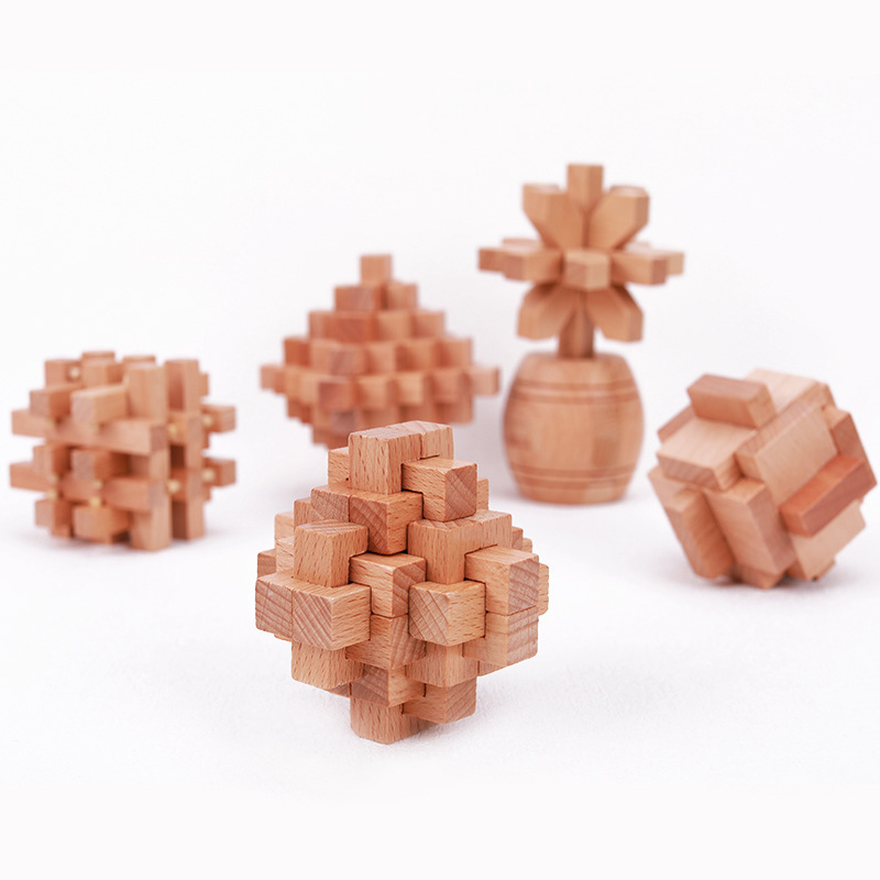 Beech Wood 4.5cm Kongming Luban Lock Complete Set Children's Educational Gift Mortise and Tenon Wooden Gift Toy