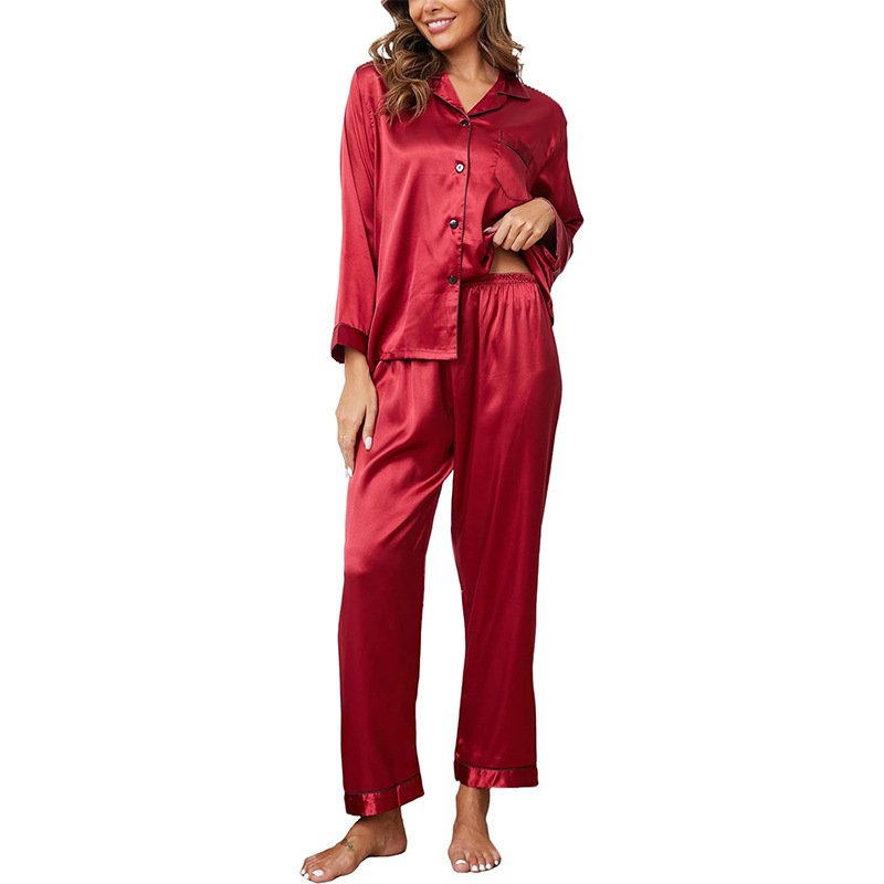 Cross-border Amazon independent station New Ice Silk pajamas women's two-piece suit long sleeve silk plus size women's home wear