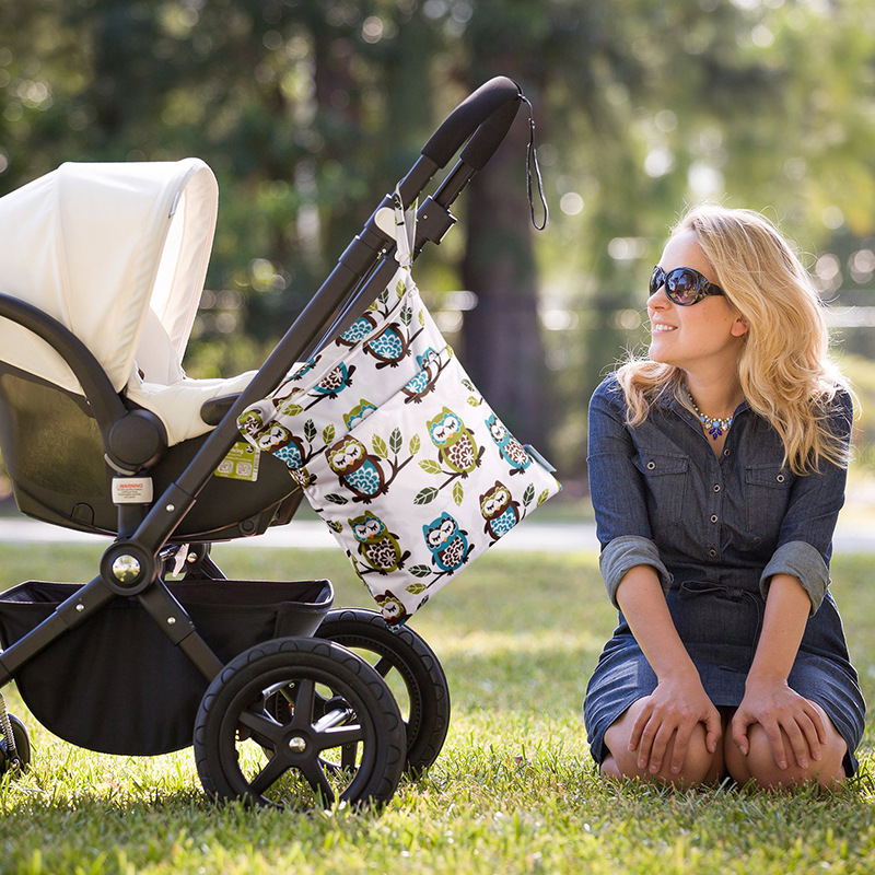 Cross border diaper bag 30*36cm baby double zipper printing waterproof diaper bag wet and dry separation double waterproof bag