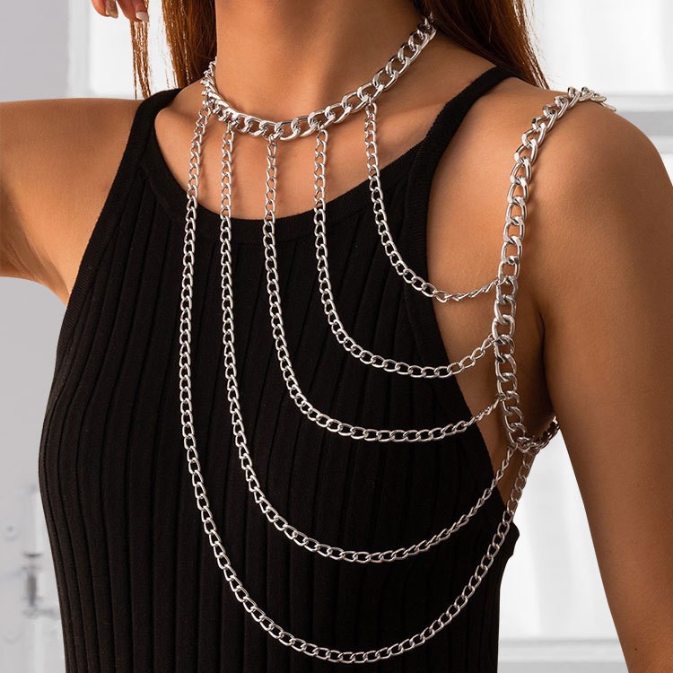 European and American cross-border Fashion Fashion necklace collarbone necklace sexy geometric U-shaped tassel shoulder body chain for women