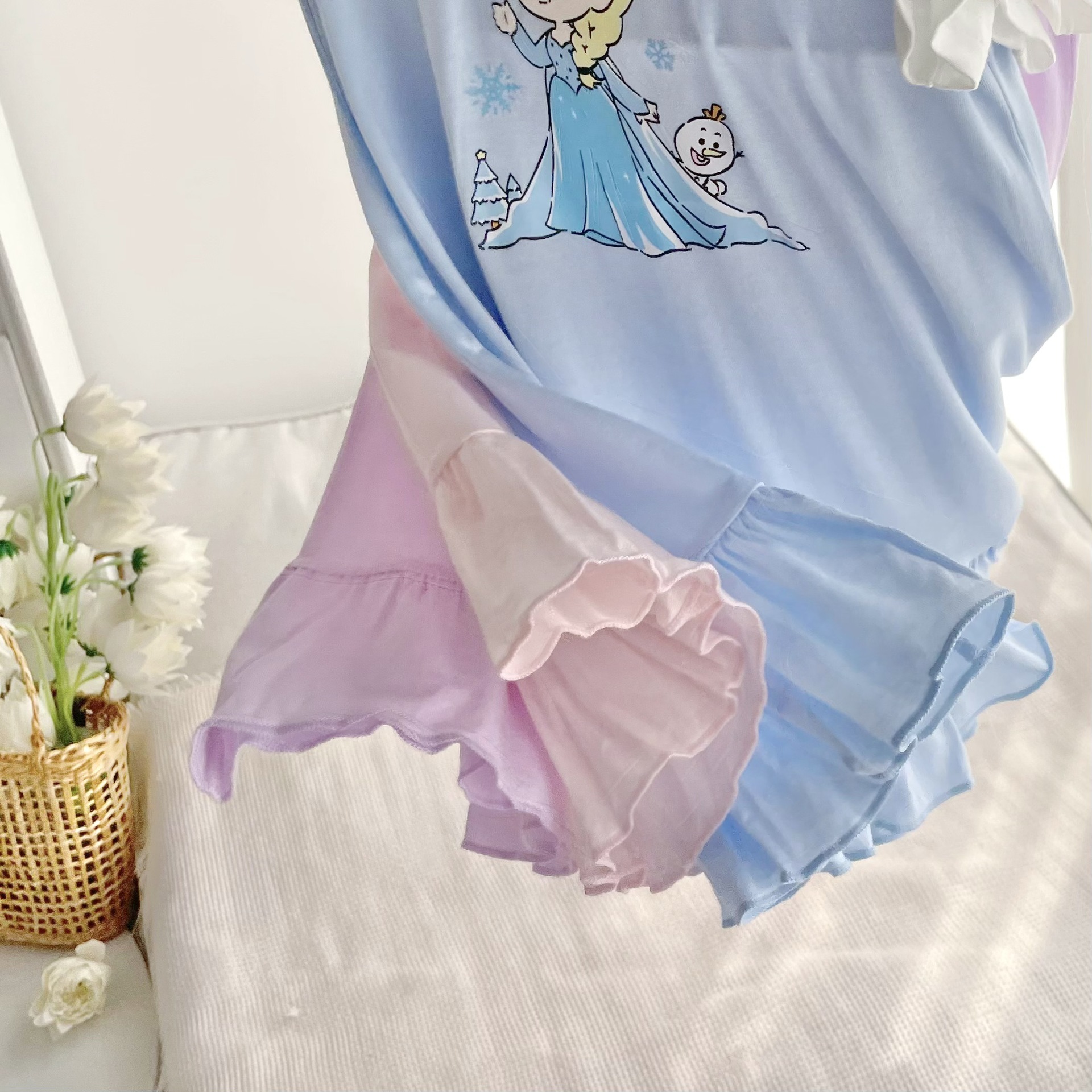 [Wormwood] 2024 new children's skirt nightdress girl's modal home soft dress cartoon cute hairpin
