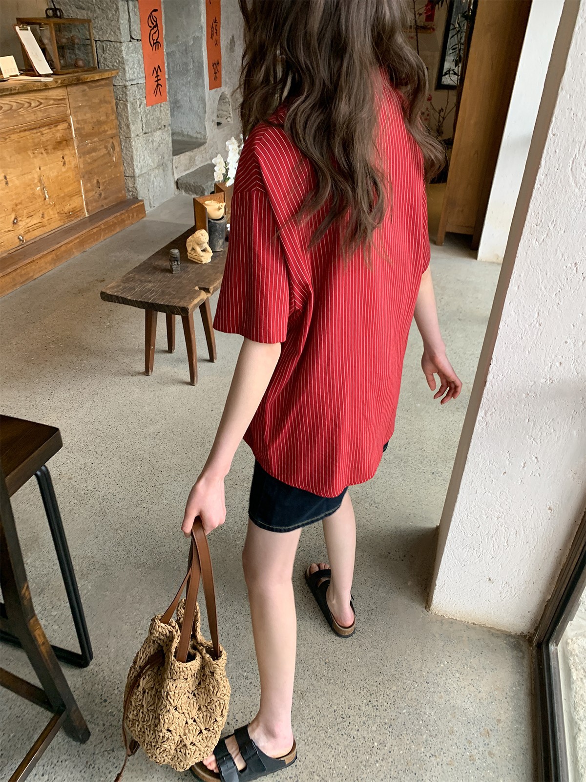 Niche Design Striped Short-Sleeved Shirt for Women Summer 2025 New Style