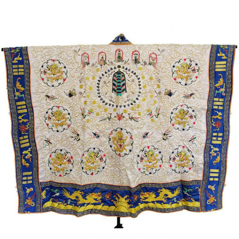 Dragon Robe with Gold Thread, High-Power Robe, Taoist Robe, Imitation Hand-Embroidered Blue-Edged Nine Dragons Taoist Robe