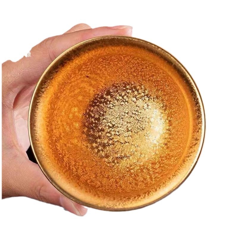 High-End Colorful Peacock Gilt Calendula Gold Oil Drop 24K Built Live Broadcast Special Master Tea Cup Large Tea Cup