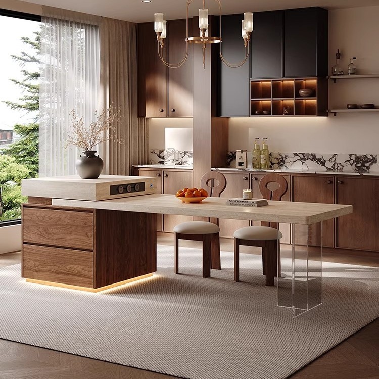 Островной стол в средневековом стиле, обеденный стол, интегрированный, раскладной, новый 2025 года, кухонный остров, стол из сланца для малогабаритной квартиры