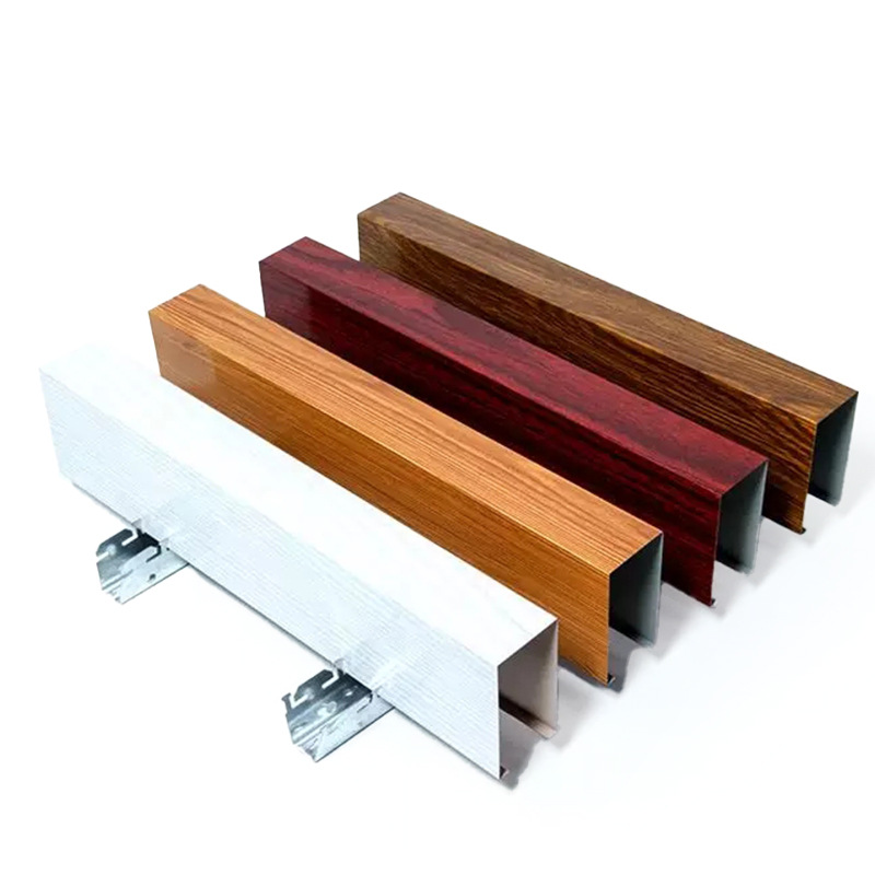 Wood grain aluminum square grille ceiling decoration school shopping mall parking lot kindergarten corridor aluminum square ceiling manufacturers