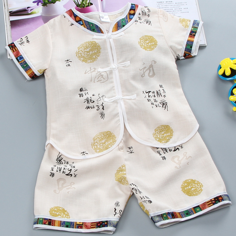 Children's Suit Boy's Tang Suit Costume Baby's Short-sleeved Tang Suit Kung Fu Suit Chinese Suit Cotton and Linen Grab One-year-old Dress
