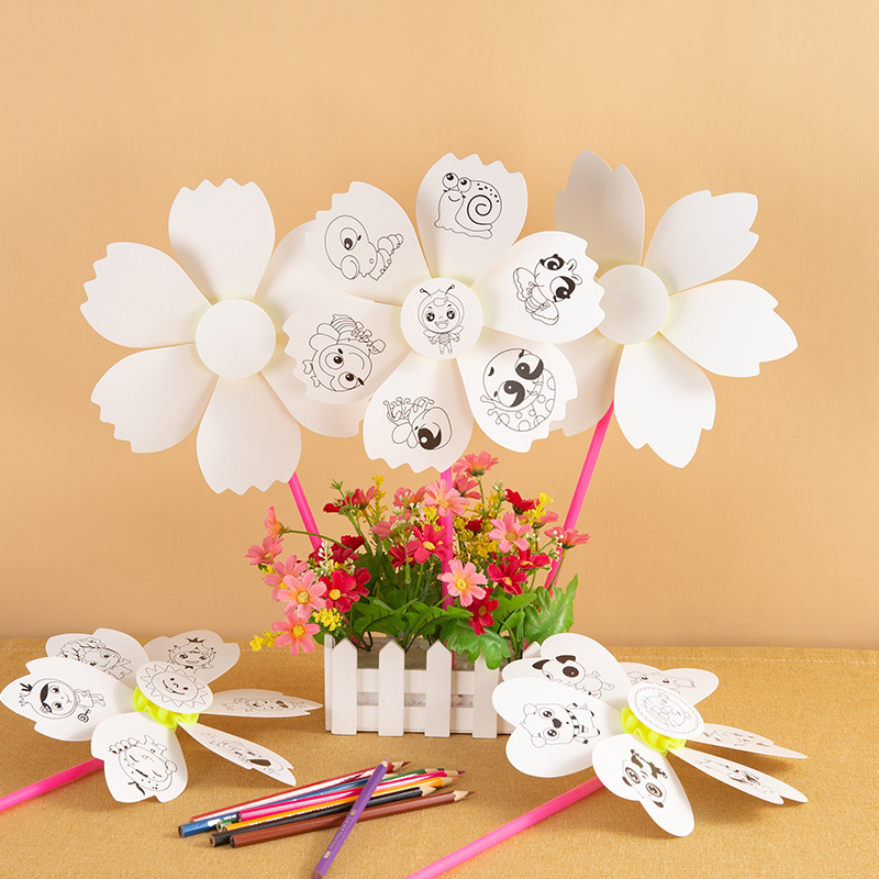 diy handmade windmill kindergarten creative painting small windmill children's toy assembly shooting photography material Windmill