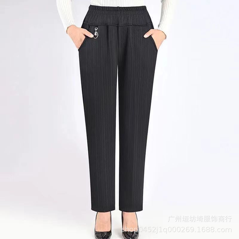 Autumn High-Waisted Women's Pants for Middle-Aged and Elderly, Elastic Waist Mom Pants, Casual Stretchy Women's Pants, Nine-Tenths Length, Slimming