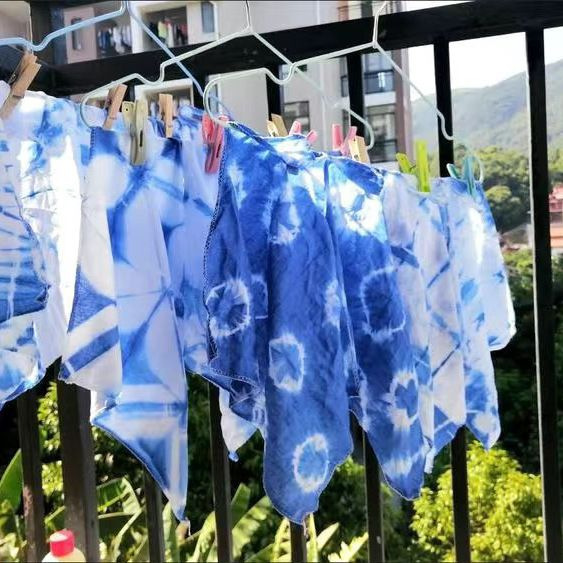 Tie-Dyed Cloth Pure Cotton Extension-Dyed Square Towel Plant-Dyed Handkerchief Kindergarten Knock-Dyed Cotton Pure White Indigo-Dyed White Fabric