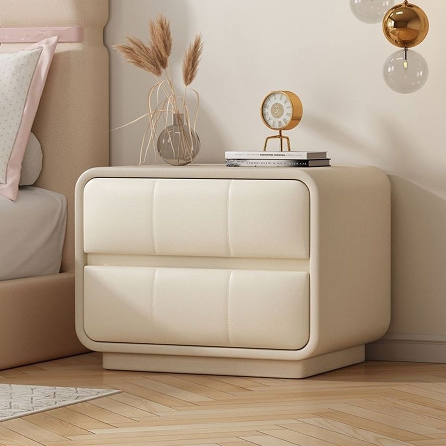 Soft-Packed Bedside Table Solid Wood Simple Bedside Table Cream Style Ins Bedroom Storage Cabinet Kidsren's Room Floor-Standing Storage Cabinet