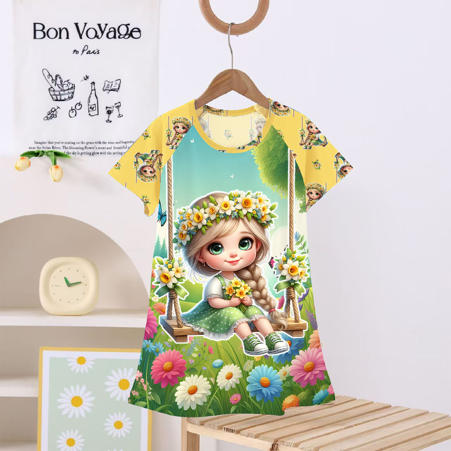 Wholesale Southeast Asian Girls' Pajamas Summer Girls' Nightgown Cartoon Ice and Snow Thin Dress Summer New Style