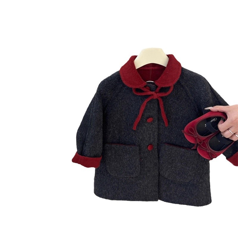 Ningli Korean Girls' Coat Autumn and Winter 2025 New Children's Reversible Woolen Coat Mid-Length Clothing Korean Style