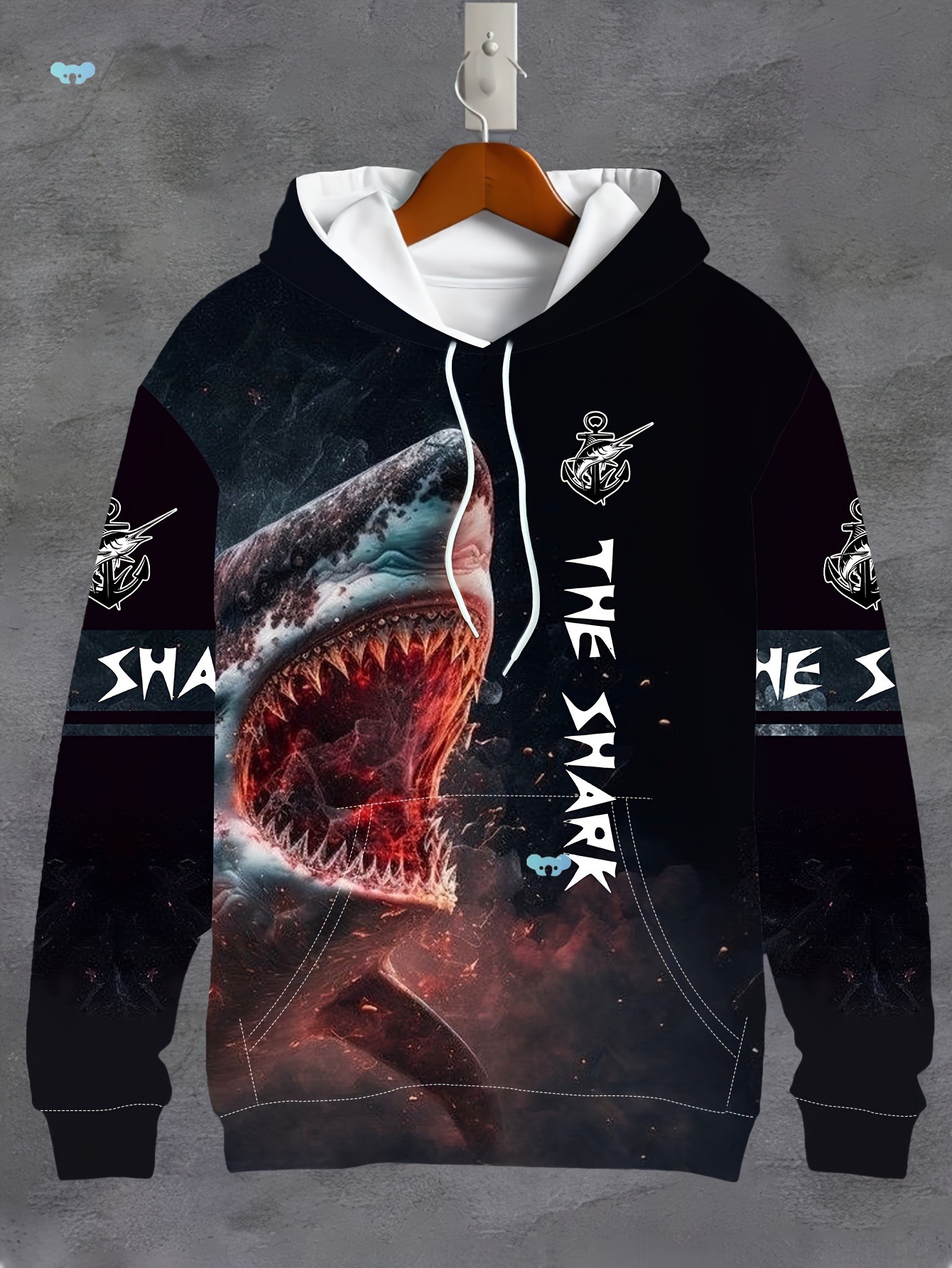 3D мужская толстовка с пугающим узором акулы, длинный рукав