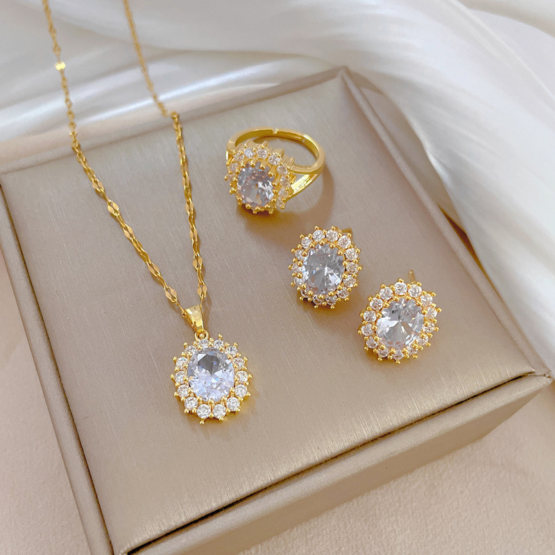 [Set Combination] Egg-Shaped Horse Eye Elegant Internet Celebrity Full Zirconium Necklace Women's Fashion Trend Clavicle Chain Manufacturer