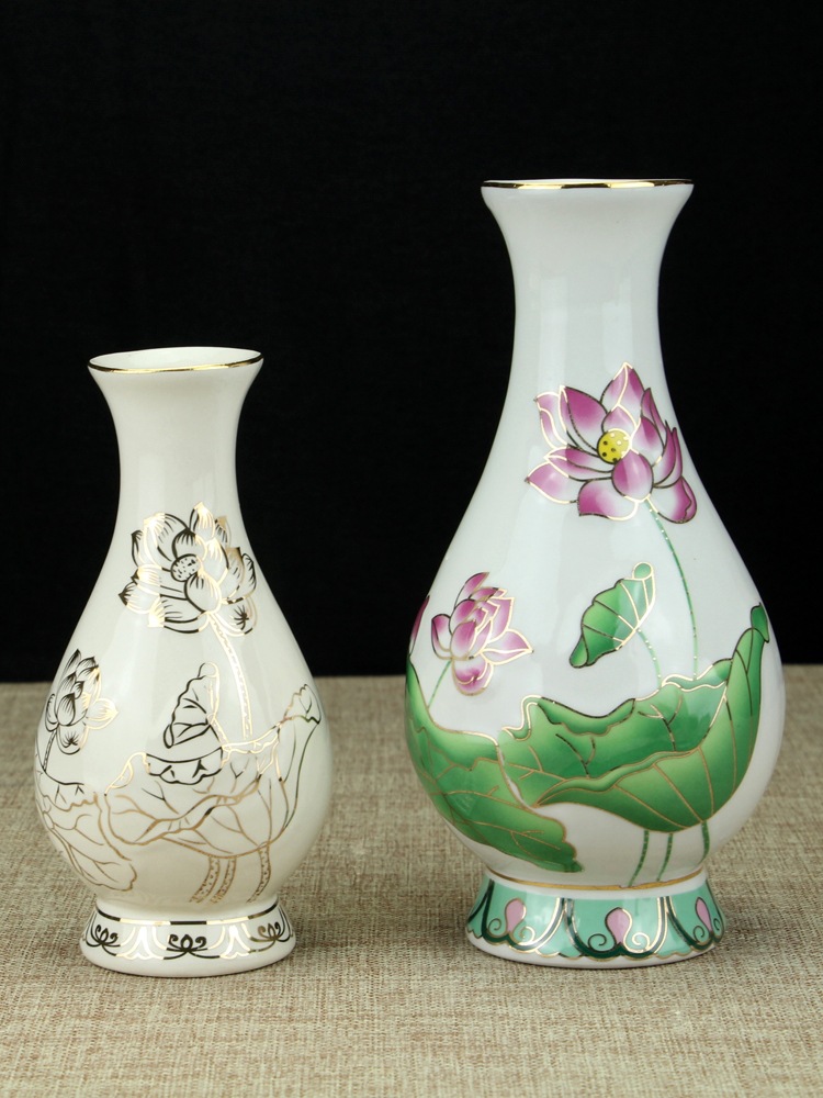 Ceramic Water Purification Bottle Guanyin Vase Buddha's Front Water Purification Bottle Lotus Vase Water Supply Bottle Mannan Bottle Home Decoration Vase