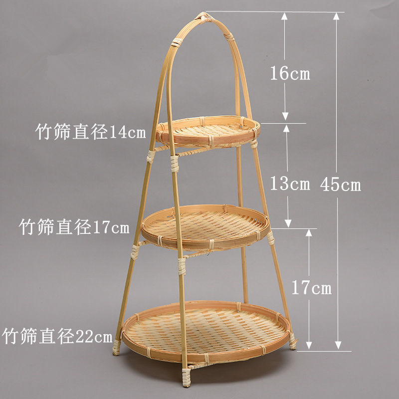 Bamboo Snack Rack, Fruit Basket, Hand-Woven Multi-Layer Storage Rack, Chinese Storage Basket, Bamboo Tray Wedding Decoration