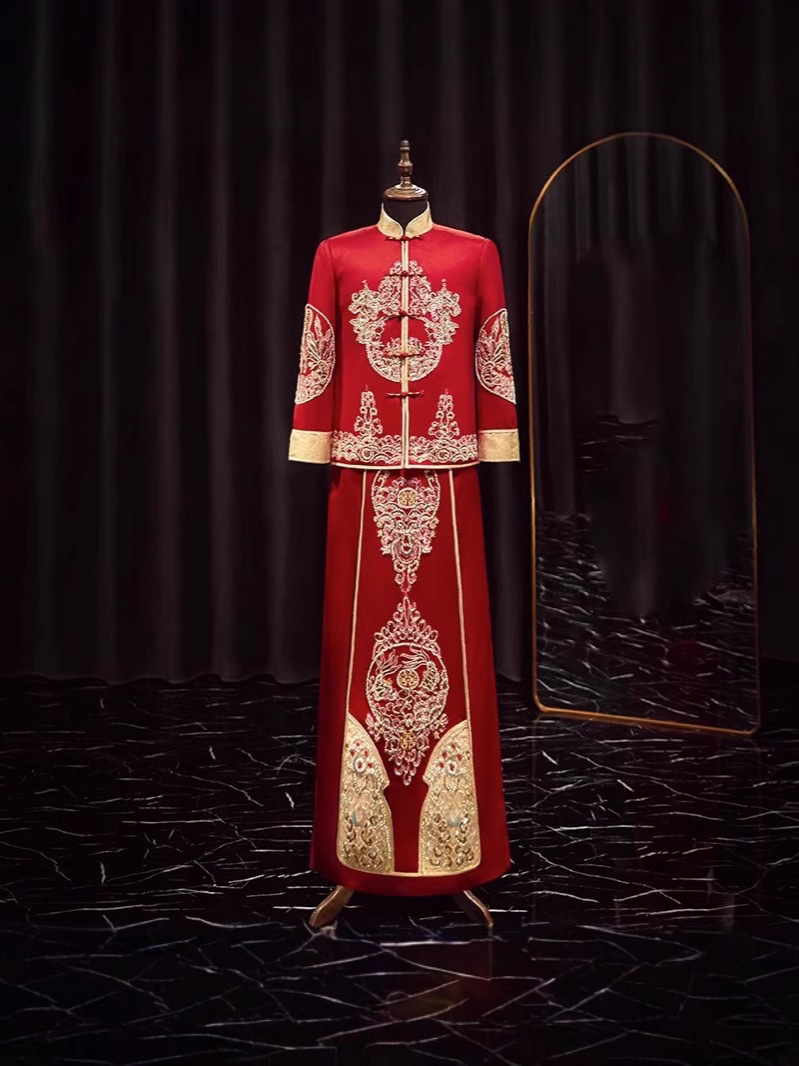 Men's Xiuhe Suit Groom 2024 Wedding Outfit for Receptions and Toasts, Men's Dragon and Phoenix Embroidered Tang Suit Chinese Style Formal Wear