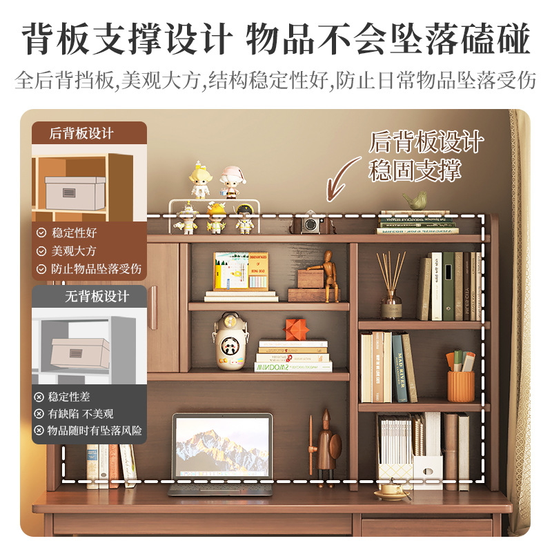 Solid Wood Study Table Desk and Bookshelf Integrated Study Table and Chair Student Home Bookcase Junior High School Senior high school Study Writing Desk