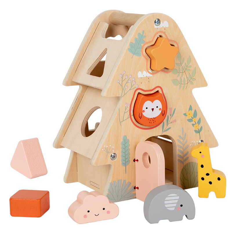 Factory direct wholesale puzzle early education wooden space perception shape cognitive wit to touch the tree wisdom house